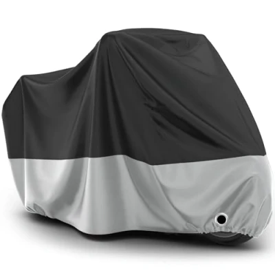 Afbeelding van Favoto Extra groot afdekzeil voor motorfiets, stofdicht, uv bescherming, met sleutelgat, winddichte gesp, polyester, zwart, zilver, 220 x 105 125 cm