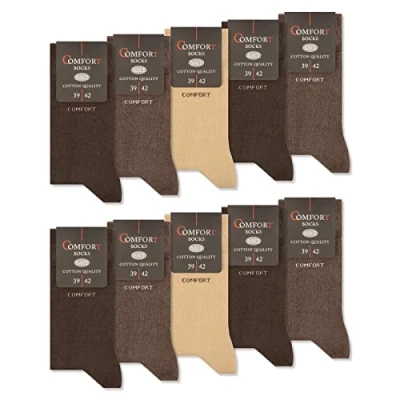 Afbeelding van 10 Paar Comfort Sokken zonder Elastiek &amp; Naad Heren Dames Katoen Comfortband, 10x beige/bruin, 43 46 EU