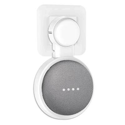 Afbeelding van PlusAcc Wandhouder voor Google Nest Mini of Home Mini, houder met geïntegreerd kabelbeheer, ideaal slaapkamer, badkamer en keuken, geen schroeven nodig (wit)