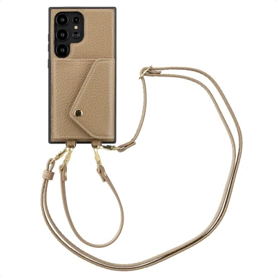 Afbeelding van Selencia Hoesje Geschikt voor Samsung Galaxy S24 Ultra Met Pasjeshouder Sera Koordhoesmet pashouder envlop Beige