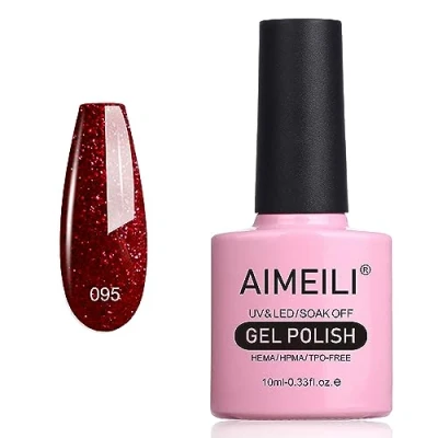 Afbeelding van AIMEILI Soak Off UV LED nagellak gel semi permanent, rode glitter Heart Break Red (095) 10 ml