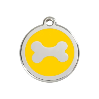 Afbeelding van Bone Yellow roestvrijstalen hondenpenning medium/gemiddeld dia. 3 cm RedDingo