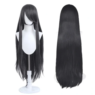 Afbeelding van cosplay pruik, 100 cm, universele pruik voor feestjes, dagelijks gebruik, festival en Halloween, ideaal tv, films personages (zwart)