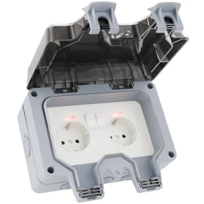 Afbeelding van greate Afsluitbaar buitenstopcontact waterdicht met schakelaar IP66 dubbel stopcontact voor buiten, schakelbaar buitenstopcontact, stopcontact,
