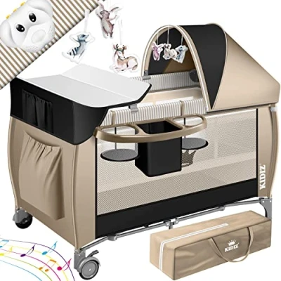 Afbeelding van KIDIZ® Campingbedje Reisbedje Reiswieg Babybedje 3 in 1 Combi Set Ledikant met Verschoningsmatje Klamboe Kinderbox Baby vanaf de geboorte tot 15 kg Luchtige zijwanden zijingang Opvouwbare Draagtas Roze / Beige
