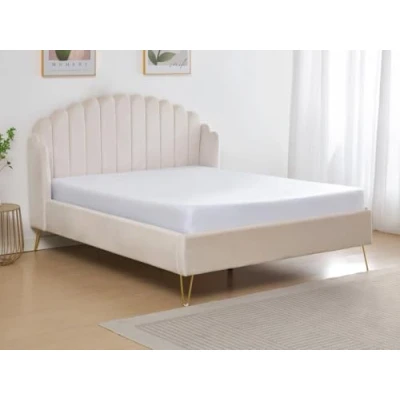 Afbeelding van Vente unique Bed van 160 x 200 cm met golvend hoofdbord Fluweel Beige SAGALI L 178 H 126 D 213