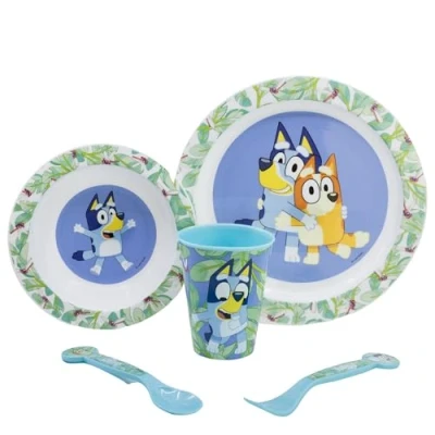 Afbeelding van Bluey Ontbijtset Dinerset Lunchset Bord Kom Beker &amp; Bestek (5 delig)