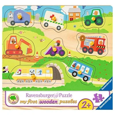 Afbeelding van Ravensburger houten puzzel Lievelingsvoertuigen 8 stukjes