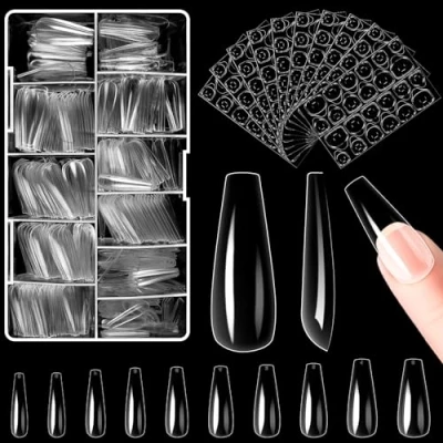 Afbeelding van Alyvisun 500 stuks transparante kunstnagels, 10 maten kunstnagels met 240 gelstickers, voor vrouwen, meisjes, salons en doe het zelf