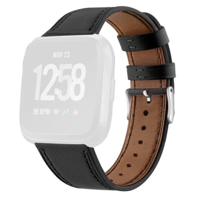 Afbeelding van Fitbit Versa 1 / 2 &amp; Lite leren bandje Zwart Horlogebandje
