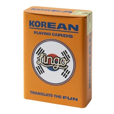 Afbeelding van Lingo Koreaans/Hangul Speelkaarten in blikken doos Taal leren spel set Leuk Visueel Flashcard Deck om de woordenschat en uitspraak vaardigheden te verhogen 52 essentiële vertalingen Reizen 6.71x1.8x8.99cm 181g
