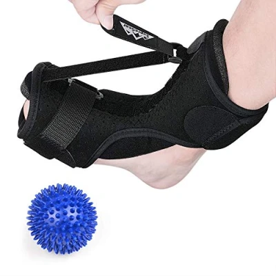 Afbeelding van supregear Plantar Fasciitis Nacht Brace, Verstelbare Plantaire Brace met Spiky Massage Ball Ondersteuning Ademend voor Platte Voeten Pees Hiel Enkel Voetvoet