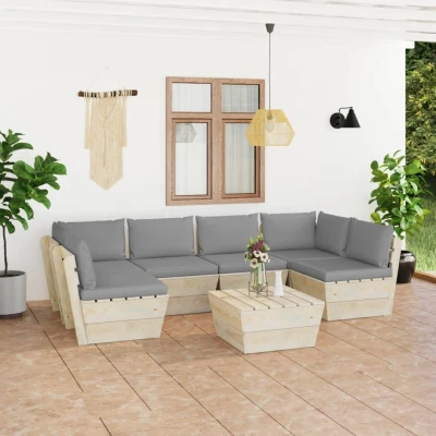 Afbeelding van 7 delige Loungeset met kussens pallet vurenhout
