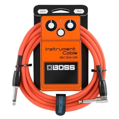 Afbeelding van Gamme BIC 10A BOSS Câbles d&#039;instrument Connecteurs jack 1/4 de pouce droit vers coudé Longueur 3 m haute qualité pour guitare, basse et autres Silencieux robustes Orange