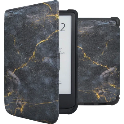 Afbeelding van imoshion Ereader Cover / Hoesje Geschikt voor Pocketbook Basic Lux 4 HD 3 Touch 5 Vivlio Design Slim Soft Case Sleepcover Bookcase zonder stand Black Marble