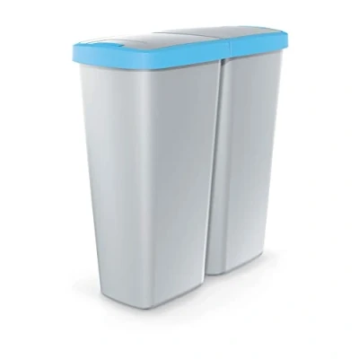 Afbeelding van Keden Duo Prullenbak Vuilnisbak 50L met Dubbel Deksel 55x25x57cm Grijs