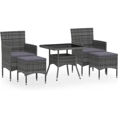 Afbeelding van vidaXL 5 delige Tuinset poly rattan en gehard glas grijs