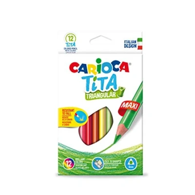 Afbeelding van Carioca maxi TITA 12 stuks driehoekige hars kleurpotloden voor kinderen en volwassenen, tekenen kleuren, zacht schrijven, verschillende