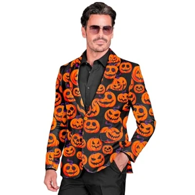 Afbeelding van Widmann Pompoen Kostuum Enge Halloween Colbert Man Oranje, Zwart Medium Carnavalskleding Verkleedkleding