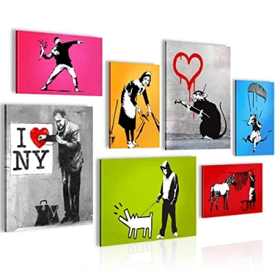 Afbeelding van Banksy 100 x 70 cm Meteen ophangen muurdecoratie wanddecoratie woonkamer canvas schilderijen slaapkamer