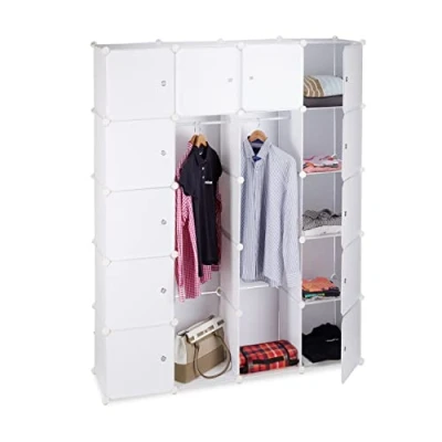 Afbeelding van Relaxdays Kubussenrek, kledingkast, kunststof, wit, 36,5 x 145 180 cm