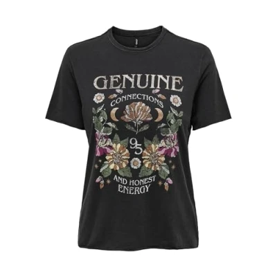 Afbeelding van ONLY REG S/S JRS NOOS Tshirt print, Dames, Maat: Medium, Black/genuine
