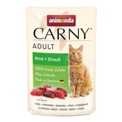 Afbeelding van 24x85g Maaltijdzakjes Rund + Struisvogel Animonda Carny Kattenvoer