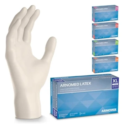 Afbeelding van ARNOMED latex handschoenen XL wit, 500 stuks wegwerphandschoenen (5 dozen), stofvrij, wegwerphandschoenen, verkrijgbaar in de maten XS, S, M, L en