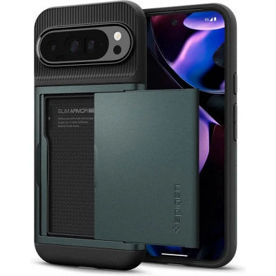 Afbeelding van Spigen Slim Armor CS Hoesje Geschikt voor Google Pixel 9 Pro XL Back Cover met Kaarthouder 2 Pasjes Groen