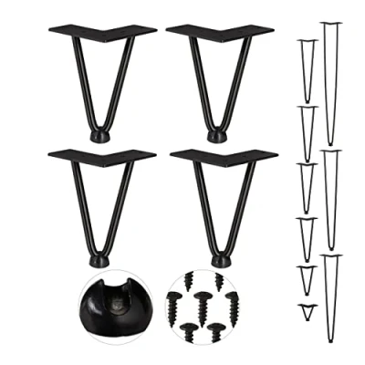 Afbeelding van Relaxdays hairpin poten tafelpoten metaal zwart meubelpoot set van 4 haarspeld 15 cm 2 stangen