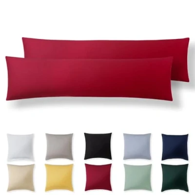 Afbeelding van Alreya Lot de 2 housses coussin 40 x 145 cm Rouge 100 % jersey coton Taies d&#039;oreiller en super doux Avec fermeture éclair