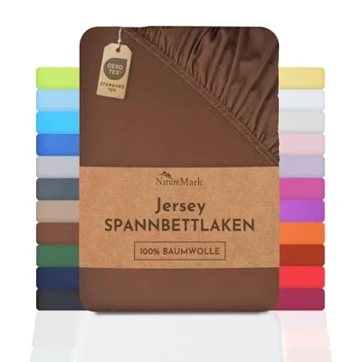 Afbeelding van NatureMark hoeslaken jersey, 100% getest volgens Oeko Tex Standard 100, katoen, chocoladebruin, 200 x 220 cm + 40 matrashoogte