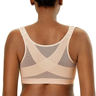 Afbeelding van Delimira Comfortabele beugelloze rugsteun beha met voorsluiting voor dames, Heather Havermout