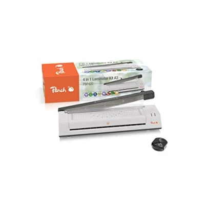 Afbeelding van Peach 4 in 1 lamineerapparaat PBP420 A3 met afgeronde hoeken, cuttermes, lamineerfolie ABS klaar voor gebruik 3 5 minuten 2 x 125 micron 250 mm/min Warm en koud