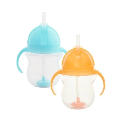 Afbeelding van Munchkin Click Lock Tip &amp; Sip Drinkbeker met rietje, set van 2, leerbeker voor kleine kinderen, BPA vrij, morsbestendig, 207 ml, 2 stuks, blauw/oranje