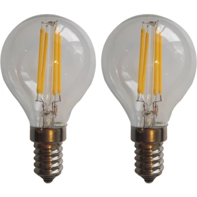 Afbeelding van E14 kogellamp G45 2 stuks LED 4W=40W warmwit filament 2700K 230V