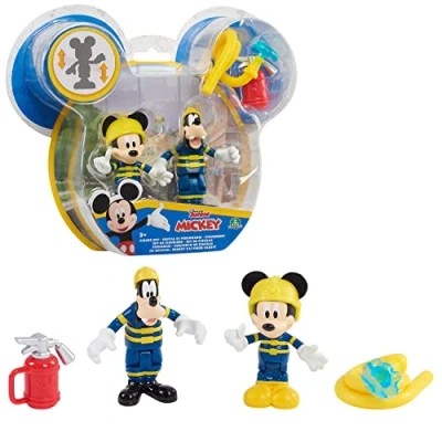 Afbeelding van Disney Mickey, 2 beweegbare figuren, 7,5 cm, met accessoires, brandweerman, speelgoed voor kinderen vanaf 3 jaar, Mcc044