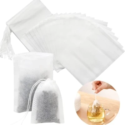 Afbeelding van Luriseminger Wegwerptheefilter, 200 stuks, 9 x 10 cm, wegwerpzakjes van vliesstof, met trekkoord, voor losse thee, koffie, bloementhee, kruiden, specerijen, lavendel