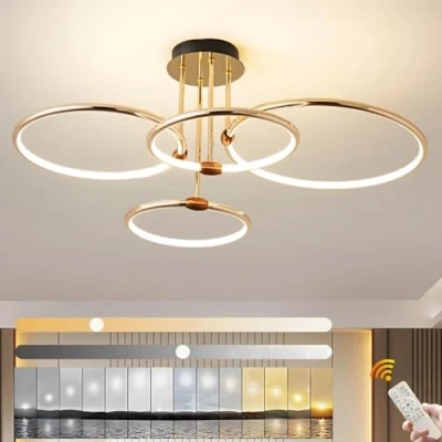 Afbeelding van YYUTLUO Led plafondlamp, Ø 75 cm, kroonluchter van goudkleurig metaal, 85 W, traploos dimbaar, 3000 6000 K, moderne ronde gegalvaniseerde hanger, slaapkamer, woonkamer, kinderen, kantoor,