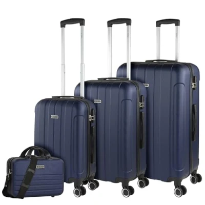 Afbeelding van ITACA Kofferset. Stevige Kofferset, 4 stuks. Reiskofferset. Set van trolleykoffers, handbagagekoffer, middelgrote koffer en grote koffer. 3 delige. 771100B, marineblauw