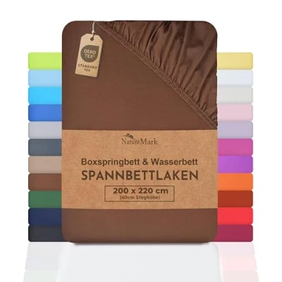 Afbeelding van NatureMark Basic boxspringbed &amp; waterbed hoeslaken 200 x 220 cm 40 matrashoogte 100% katoen, chocoladebruin