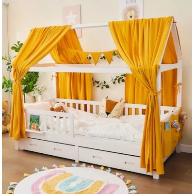 Afbeelding van ALAVYA HOME® Beddecoratie, 3 delige set met 2 hemels, 1 x 300 cm lange vlaggetjesslinger, voor kinderbed, kinderkamer, 100% biologisch katoenen chiffon,