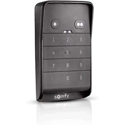 Afbeelding van Somfy 1870917 RTS 2 kanaals draadloos code toetsenbord, volledig draadloos, beschermingsklasse IP55, draadloze bediening, zwarte designtoetsen met achtergrondverlichting.