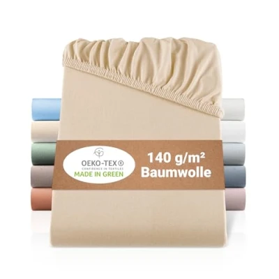 Afbeelding van BaSaTex Bio Jersey hoeslaken 100% GOTS gecertificeerd katoen in alle maten 120x200 cm zand