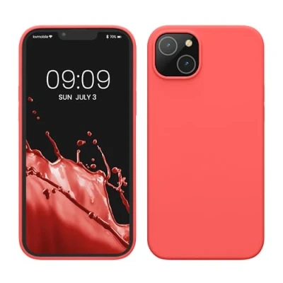 Afbeelding van kwmobile telefoonhoesje geschikt voor Apple iPhone 14 Plus Hoesje met siliconen coating Smartphone case in neon koraal