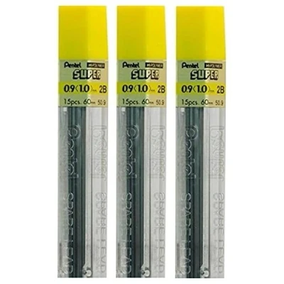 Afbeelding van Pentel 3 x 45 reservevullingen voor automatische en mechanische potloden, 0,9 mm, maat 2B