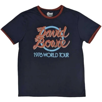 Afbeelding van David Bowie 1978 World Tour Heren T shirt 2XL Blauw