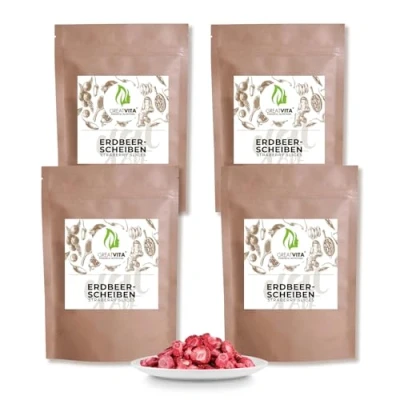 Afbeelding van GreatVita Gedroogde aardbeien, 1000 g, gevriesdroogde aardbeienschijfjes, premium kwaliteit zonder toegevoegde suiker, 100% aardbeienchips met hele vruchten
