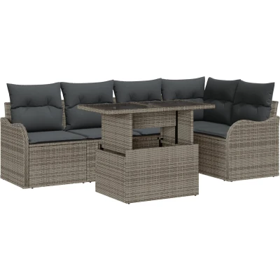 Afbeelding van vidaXL 6 delige tuinsofa set met kussens in grijs poly rattan