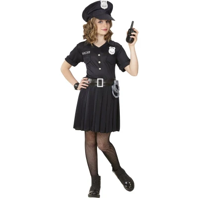 Afbeelding van Widmann Politie &amp; Detective Kostuum Streng Maar Rechtvaardig Meisje Zwart Maat 140 Carnavalskleding Verkleedkleding